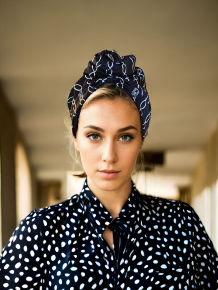 Black Chain Print Flower Turban