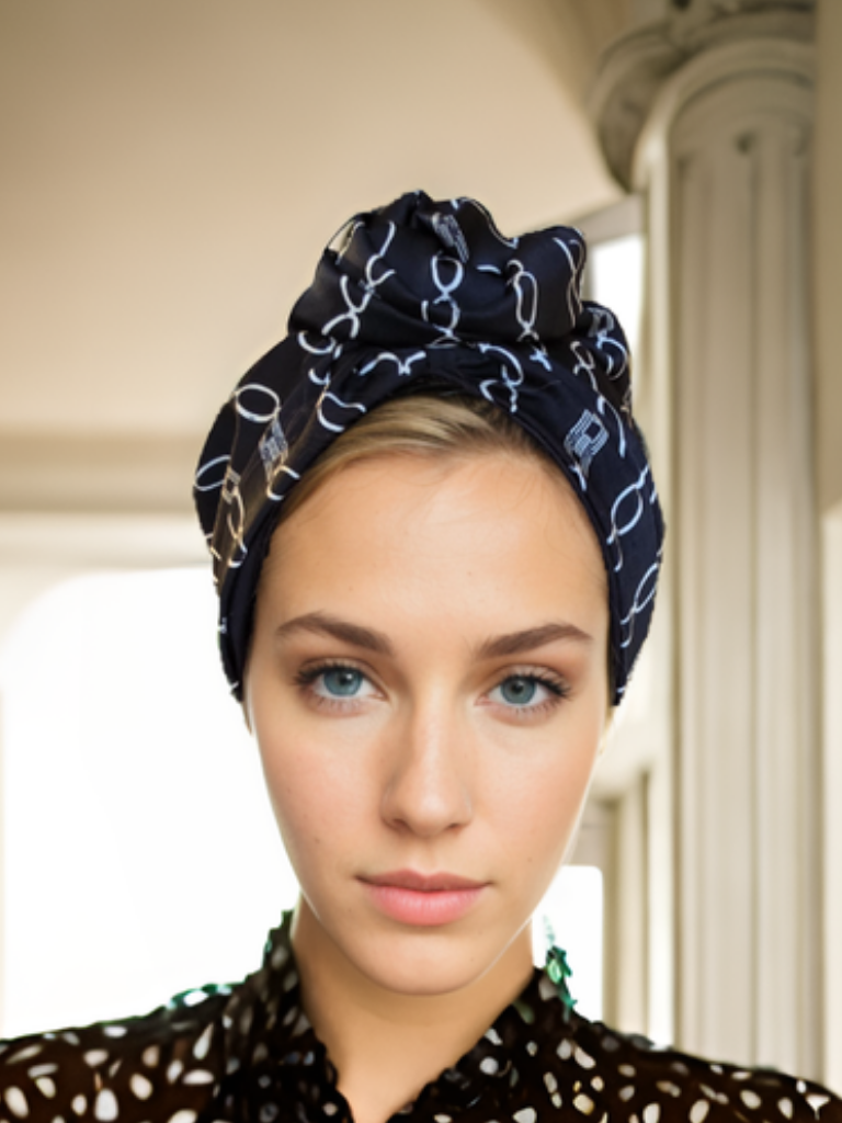 Black Chain Print Flower Turban