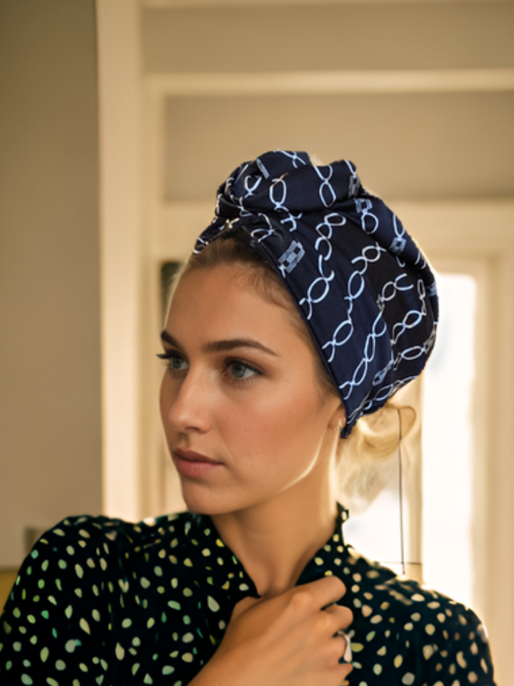 Black Chain Print Flower Turban