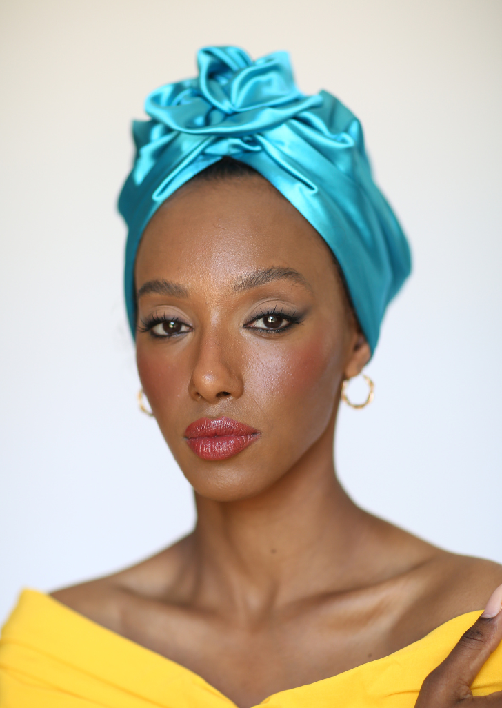 Flower silk Turban in Yellow