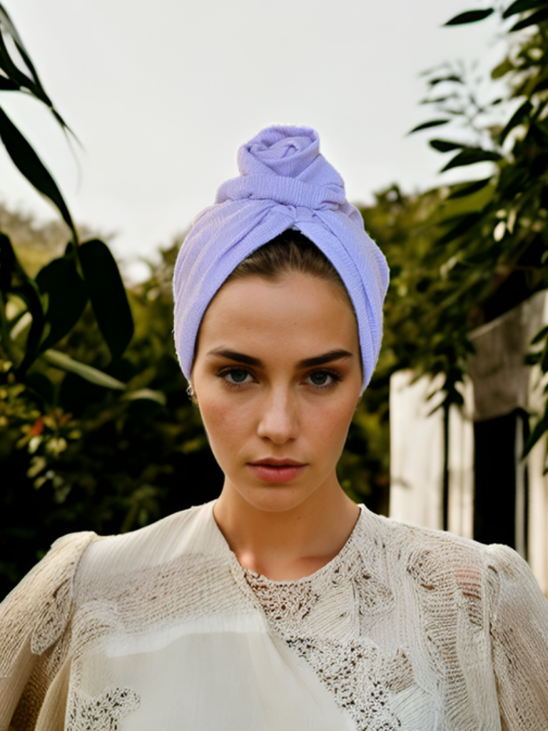 Lilac Ribbed Flower Turban