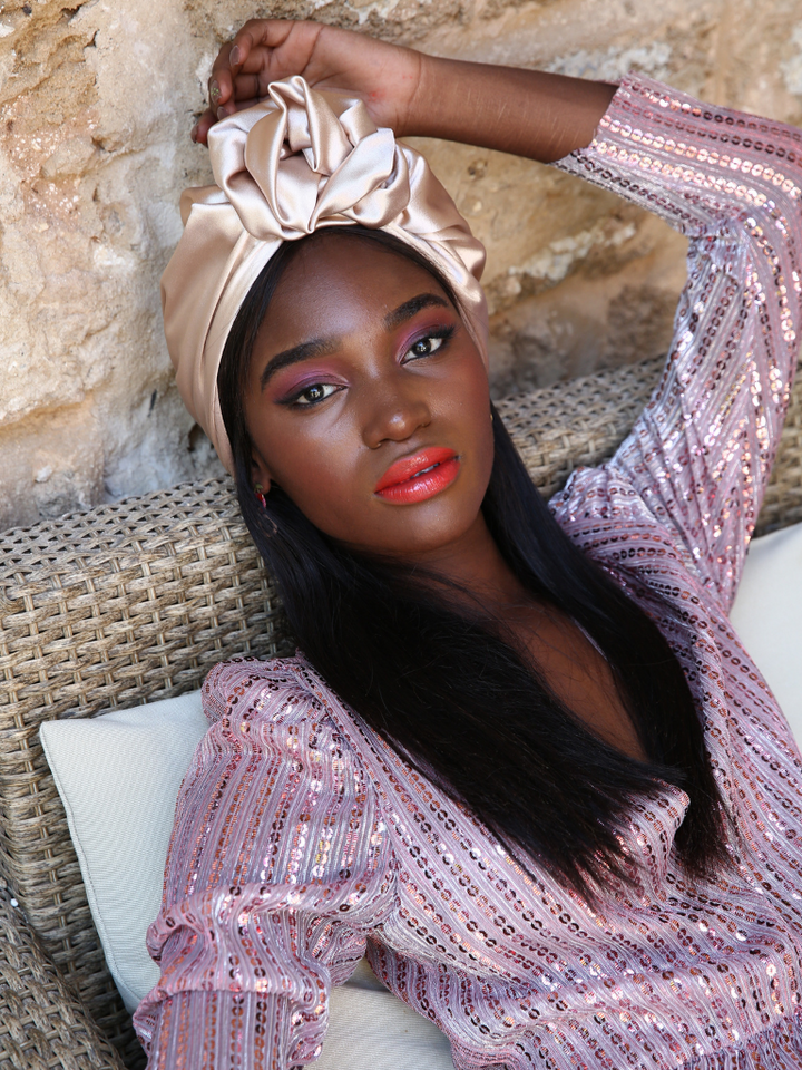 Flower silk Turban in Ivory