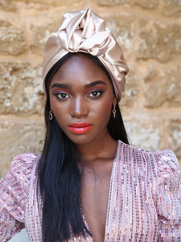 Flower silk Turban in Ivory