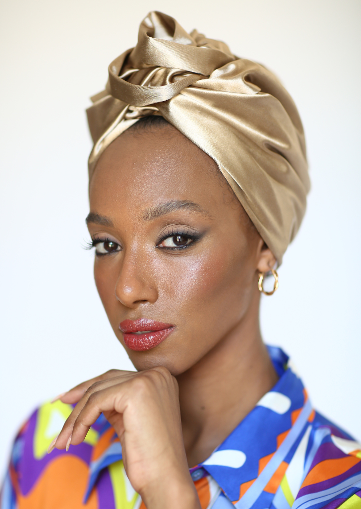 Flower silk Turban in Yellow