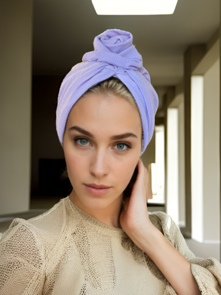 Lilac Ribbed Flower Turban