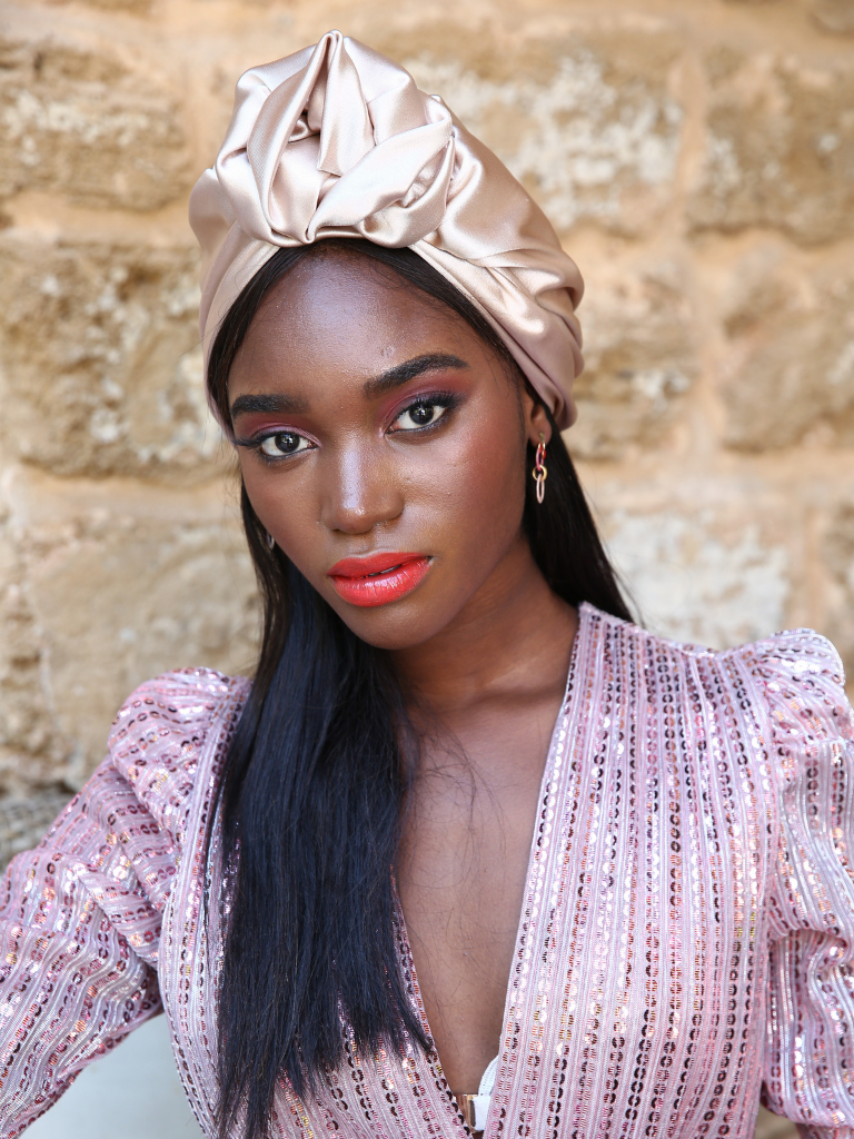 Flower silk Turban in Ivory