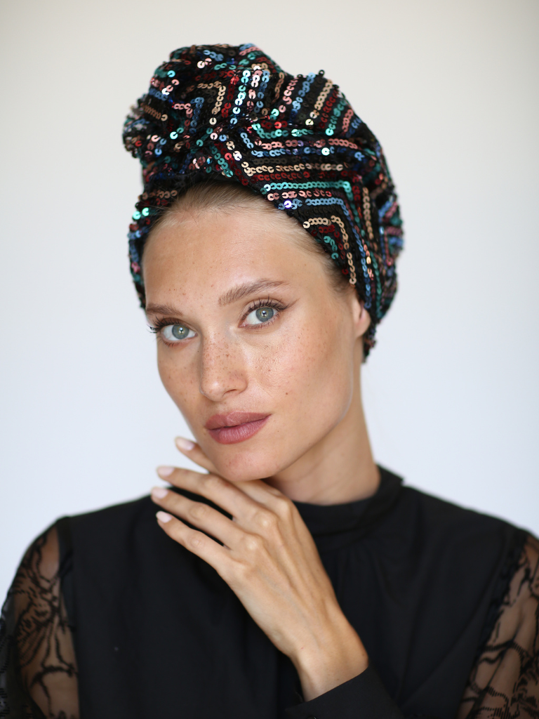 Dark Zigzag Sequin Turban