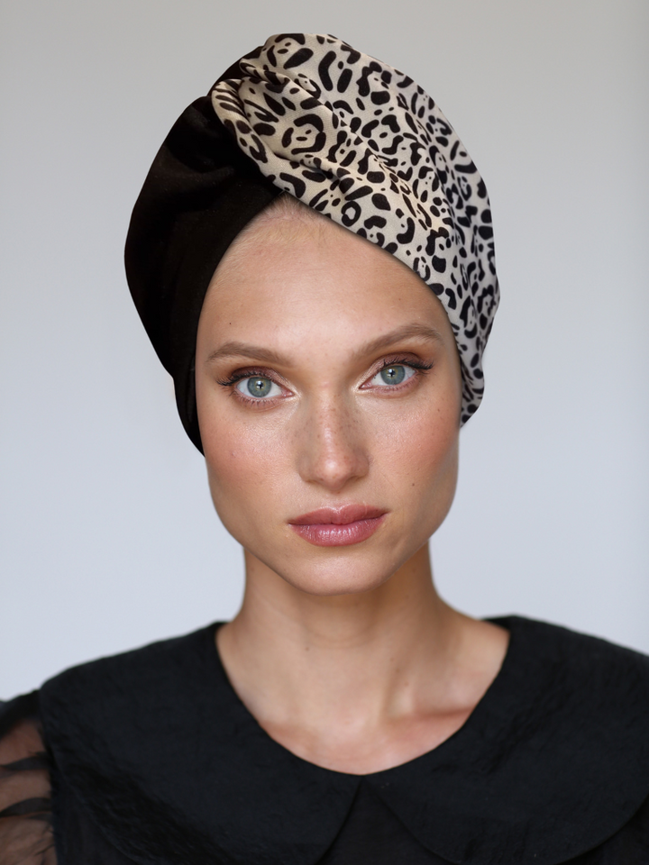 Black leopard twist Turban