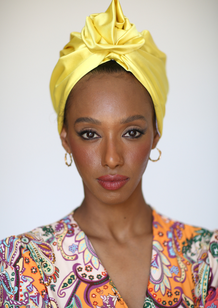 Flower Turban in Shiny Black