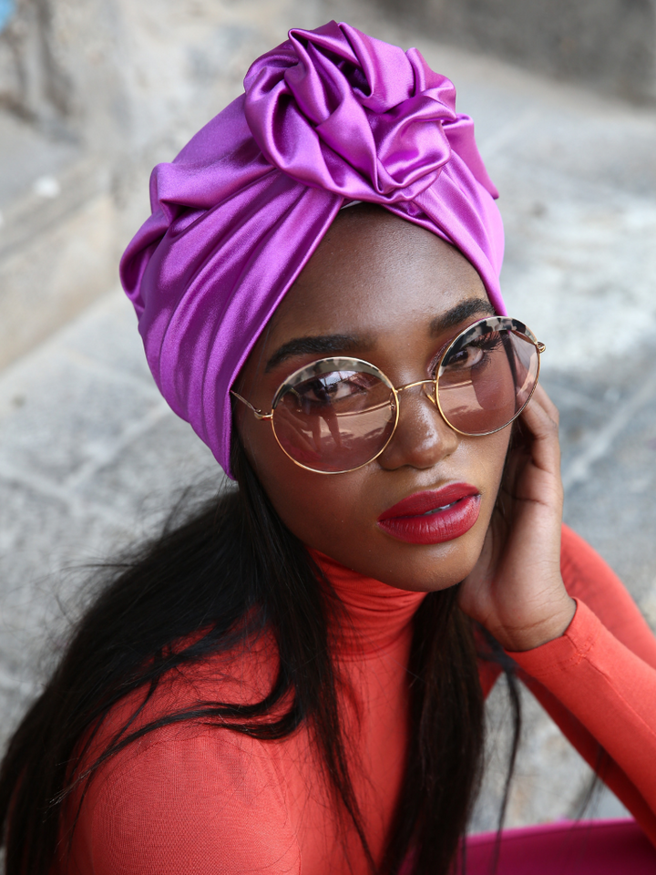 Flower silk Turban in Turquoise