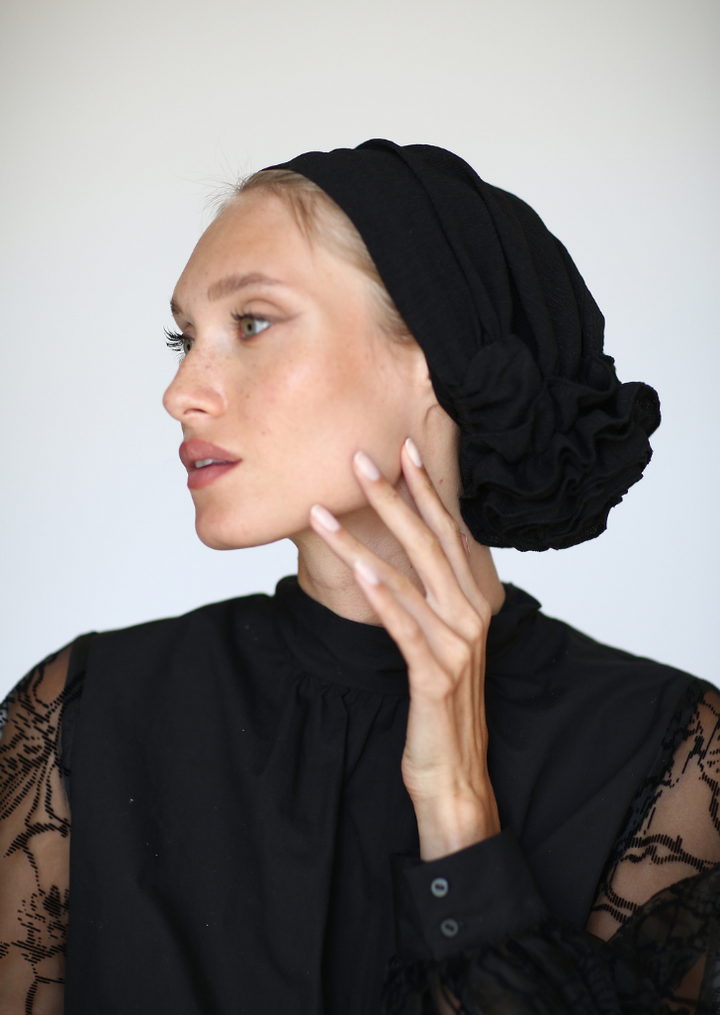 BLACK 3T ROSE TURBAN