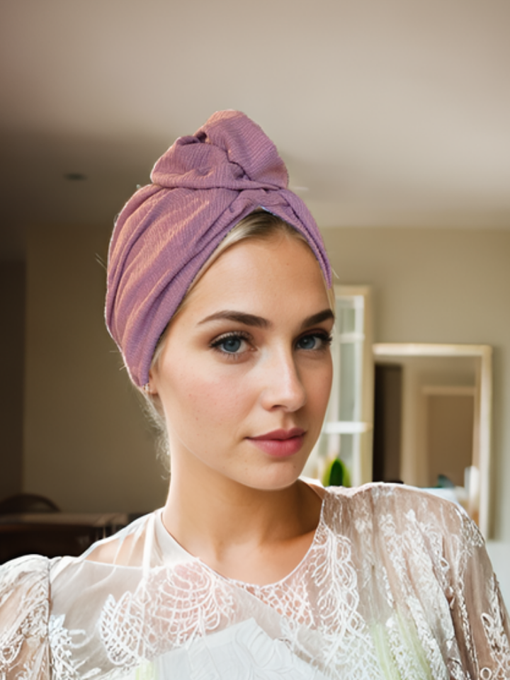 Dusty Rose Ribbed Flower Turban