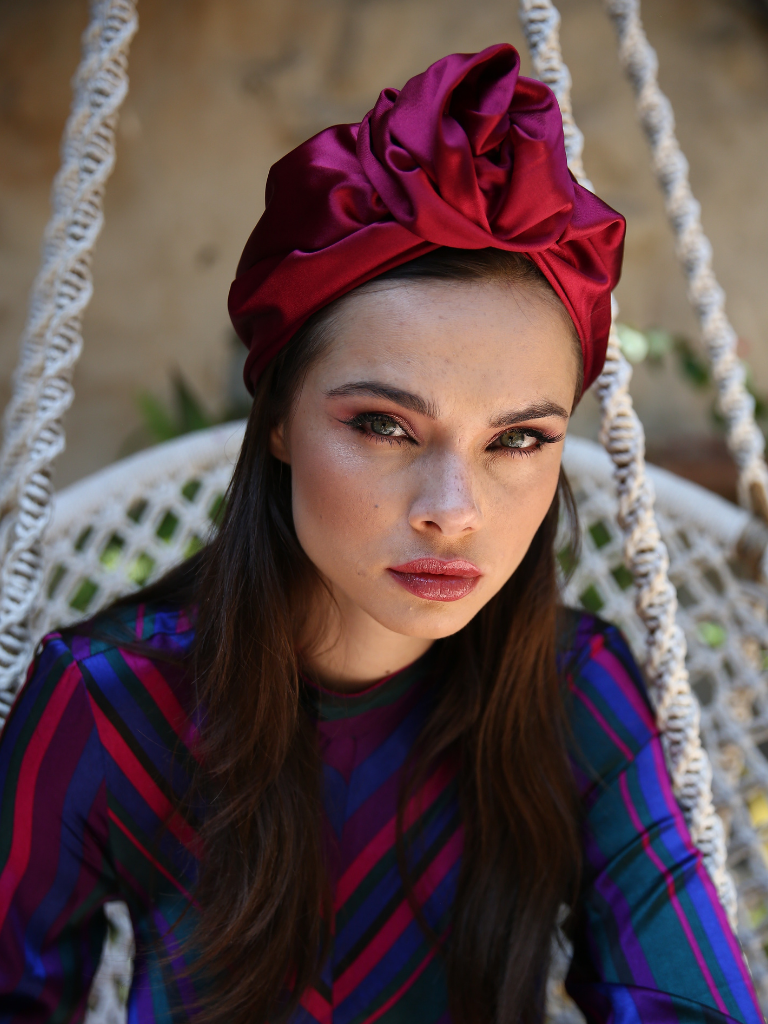 Flower silk Turban in Fuchsia