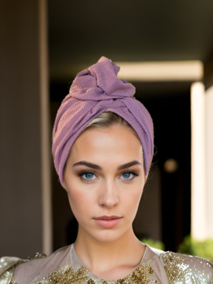 Dusty Rose Ribbed Flower Turban
