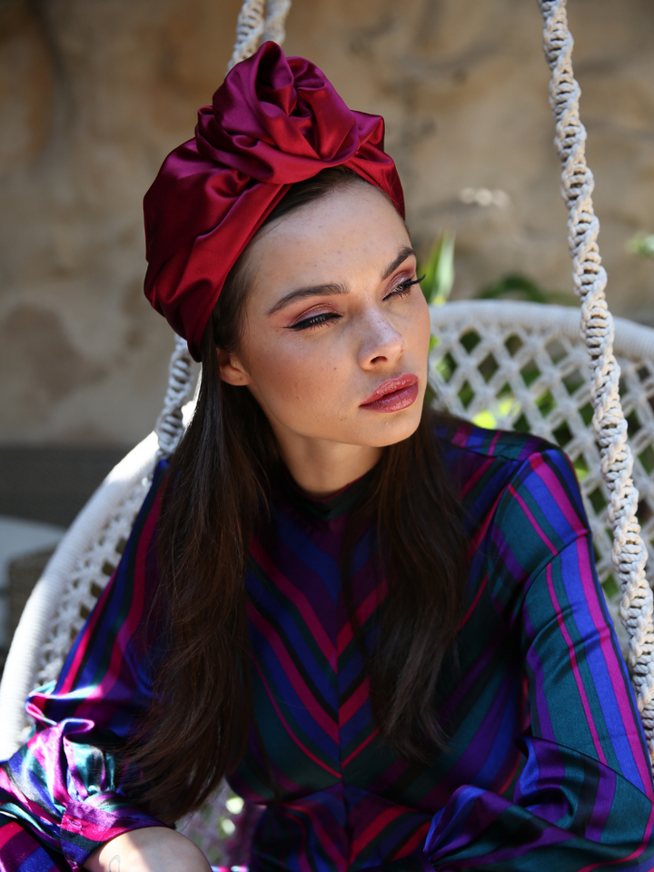 Flower silk Turban in Pale blue