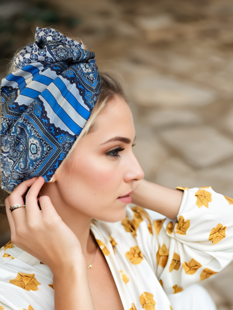 Blue Mosaic Print Turban