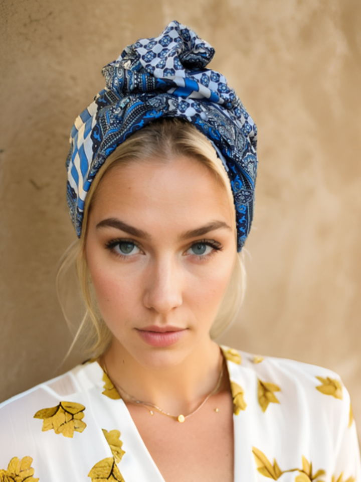 Blue Mosaic Print Turban
