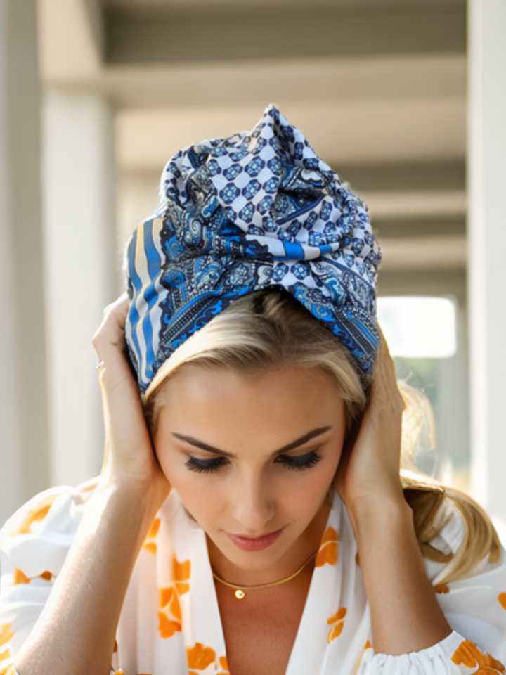 Blue Mosaic Print Turban