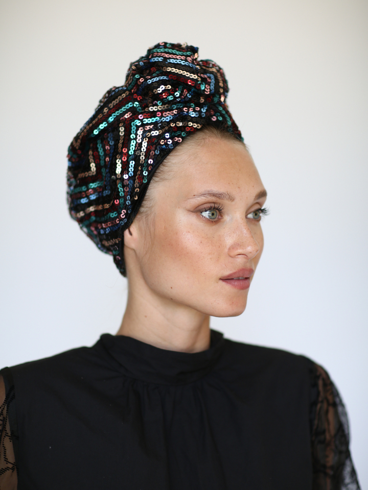 Dark Zigzag Sequin Turban