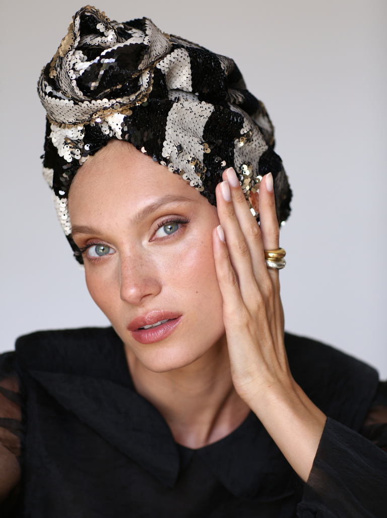 Stripped sequin turban