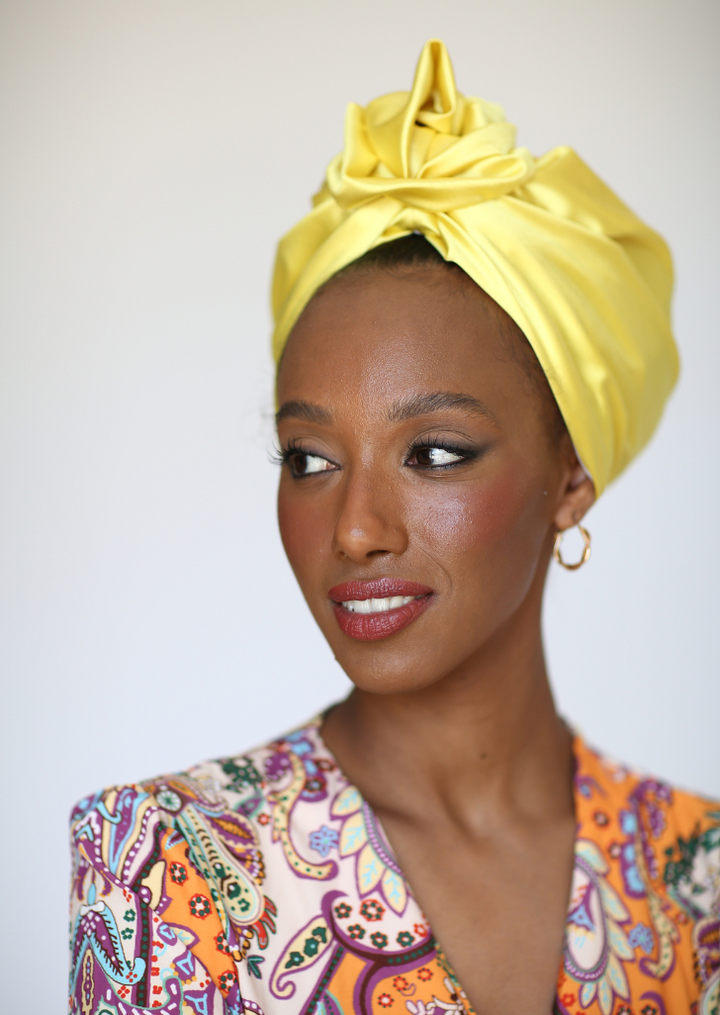 Flower silk Turban in Yellow