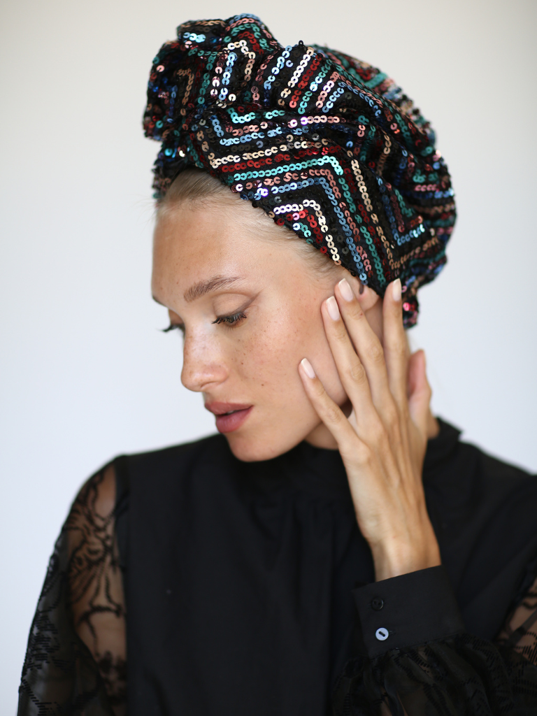 Dark Zigzag Sequin Turban