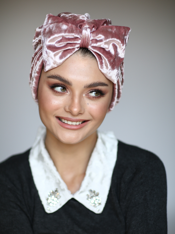 Pink Bow velvet Turban- FREE GIFT