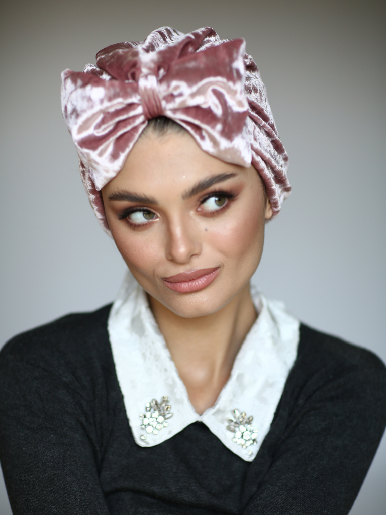 Pink Bow velvet Turban- FREE GIFT