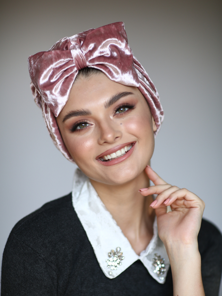 Pink Bow velvet Turban- FREE GIFT