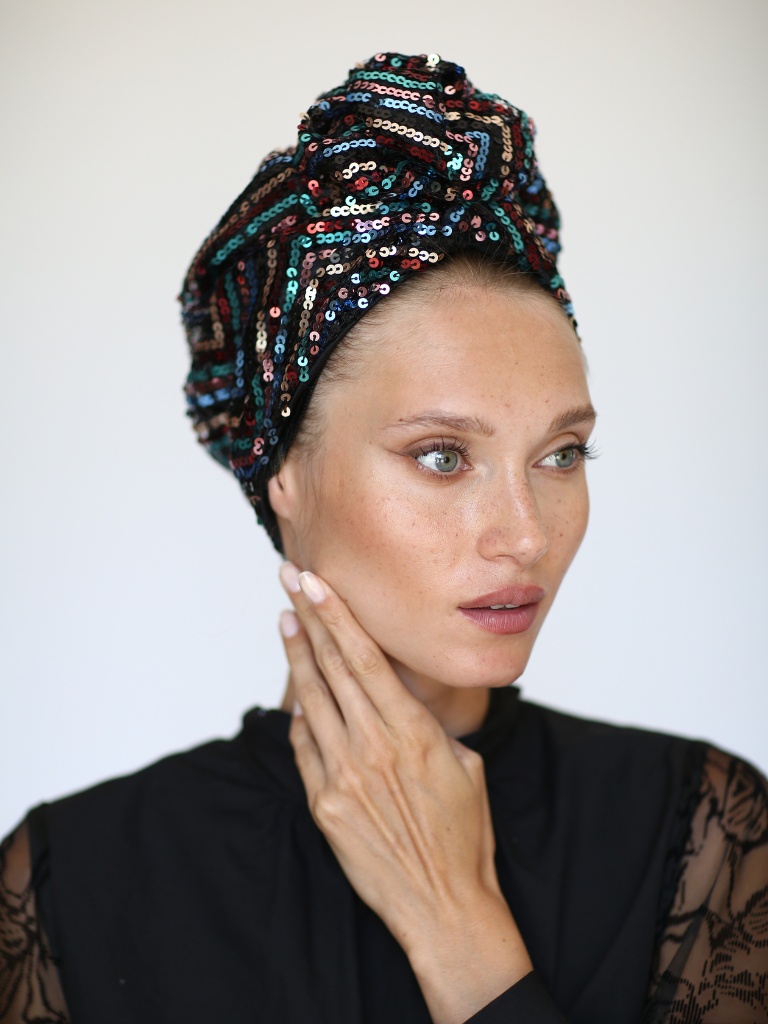 Dark Zigzag Sequin Turban