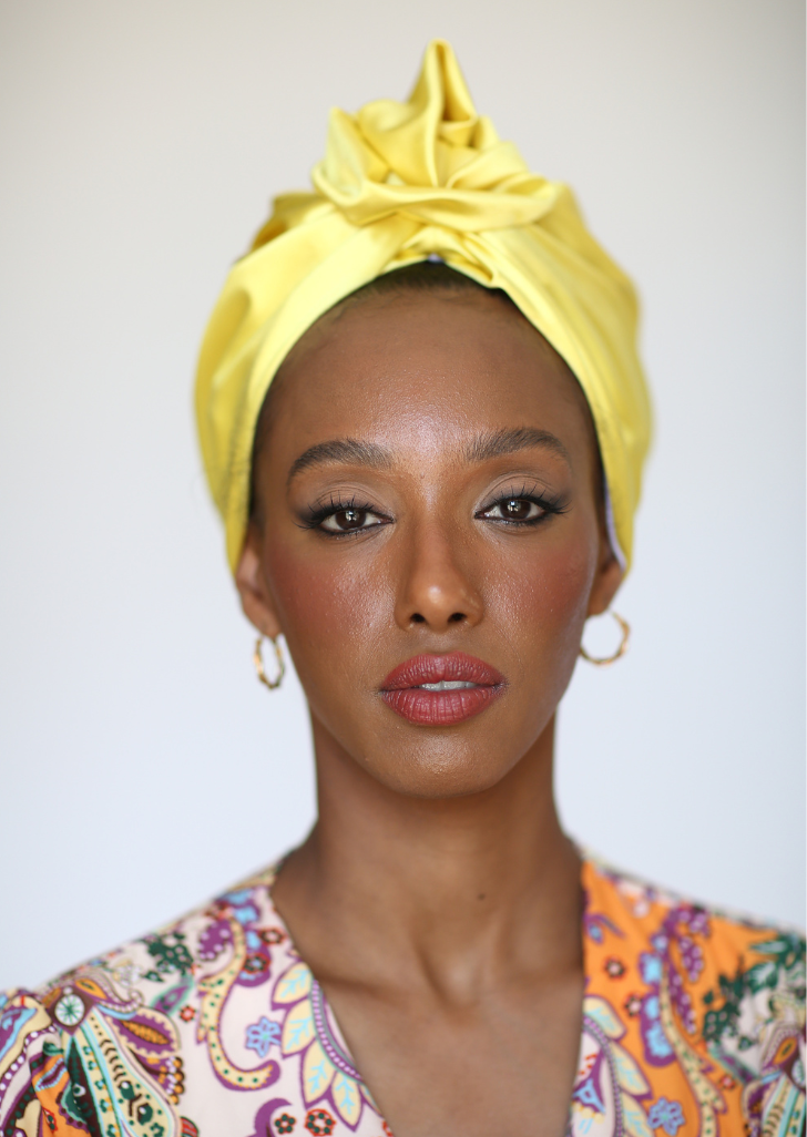 Flower silk Turban in Yellow