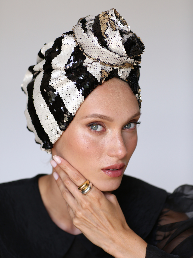 Stripped sequin turban – Rona Hand Made Turbans