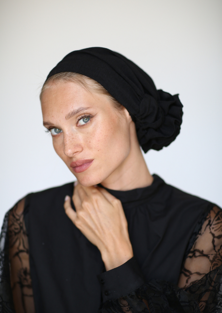 BLACK 3T ROSE TURBAN