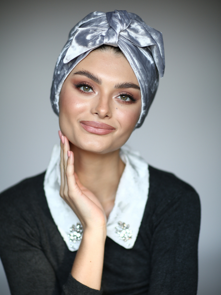 Silver knotted velvet Turban- FREE GIFT