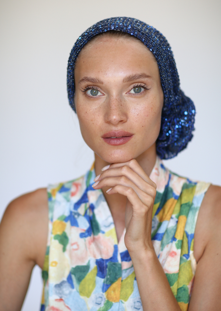 SEQUIN BLUE 3T ROSE TURBAN-FREE GIFT