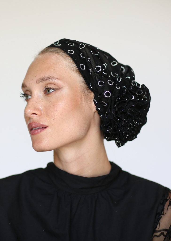 Black& silver dots 3T ROSE TURBAN-FREE GIFT