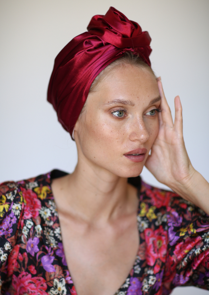 Flower silk Turban in Yellow