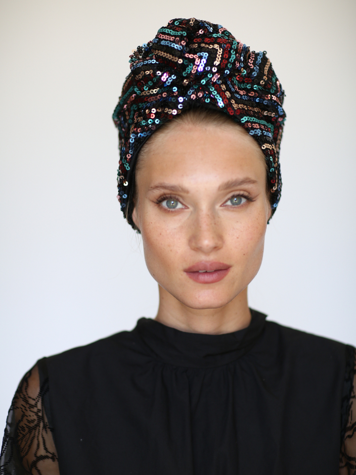 Dark Zigzag Sequin Turban