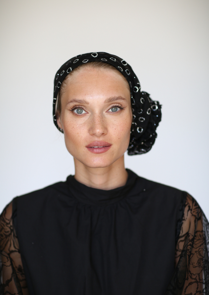 Black& silver dots 3T ROSE TURBAN-FREE GIFT