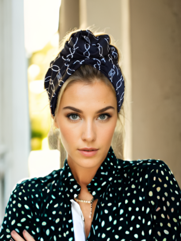 Black Chain Print Flower Turban