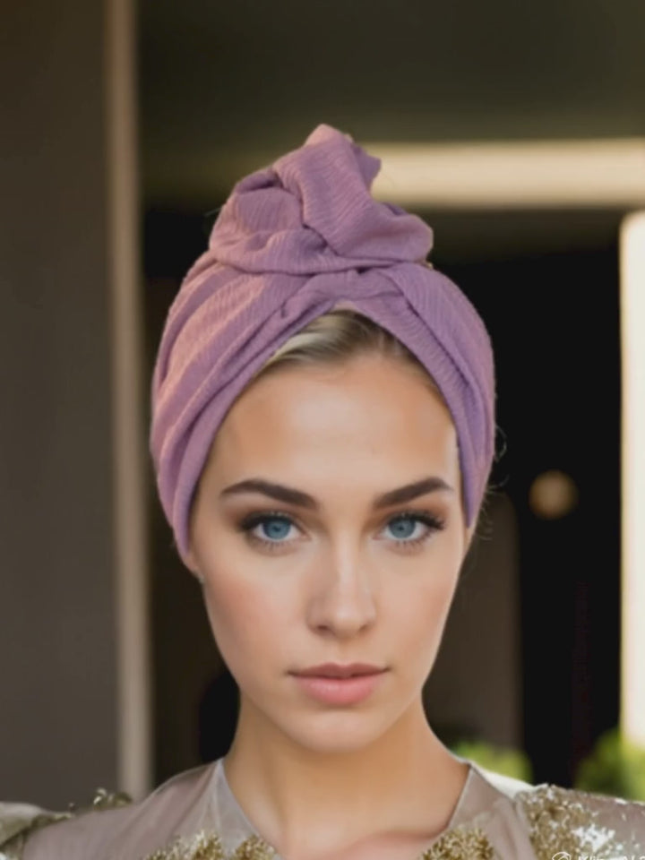 Dusty Rose Ribbed Flower Turban