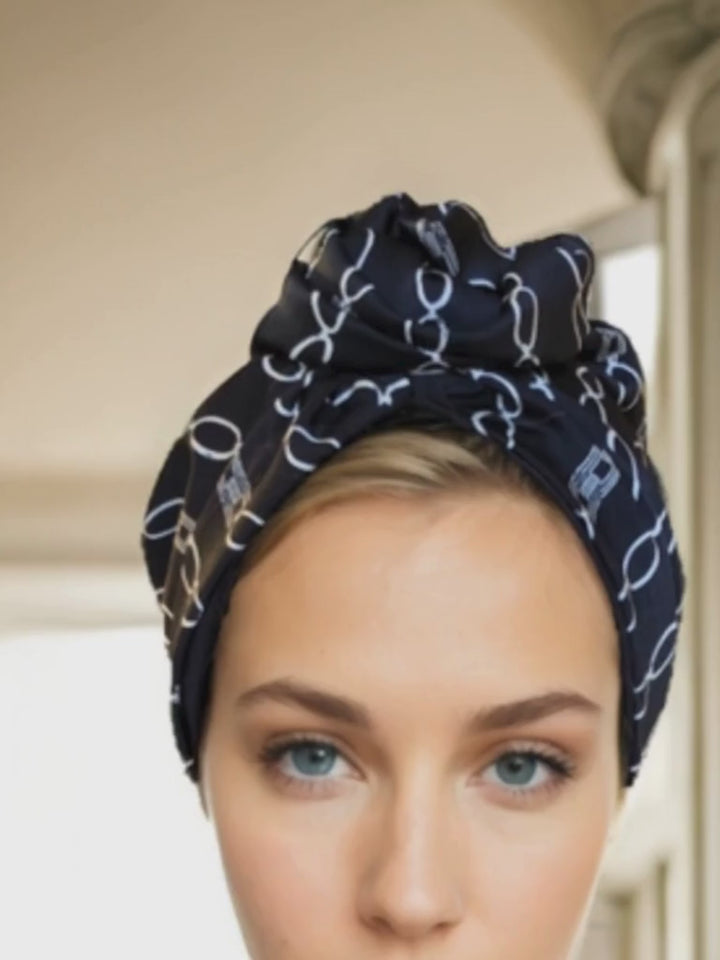 Black Chain Print Flower Turban