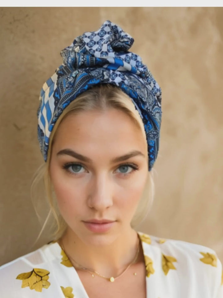 Blue Mosaic Print Turban