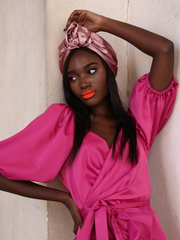 Flower silk Turban in Pink