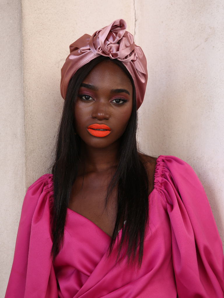 Flower silk Turban in Pink