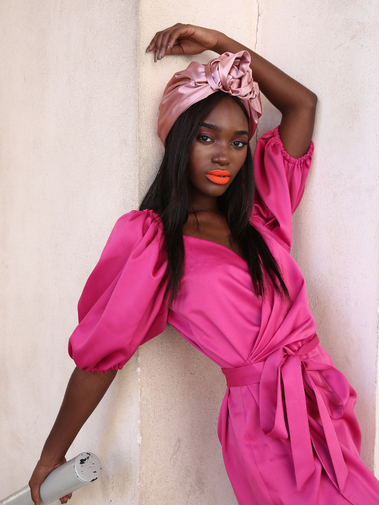 Flower silk Turban in Pink