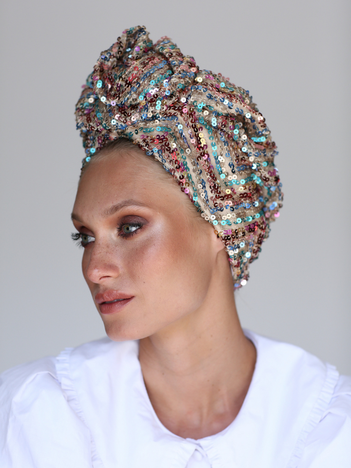 Rainbow sequin turban