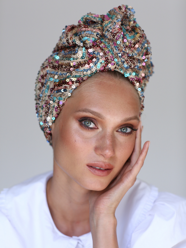 Rainbow sequin turban