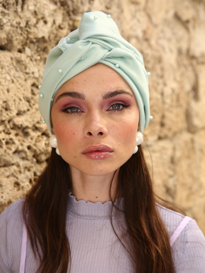 Turquoise Pastel Pearl turban