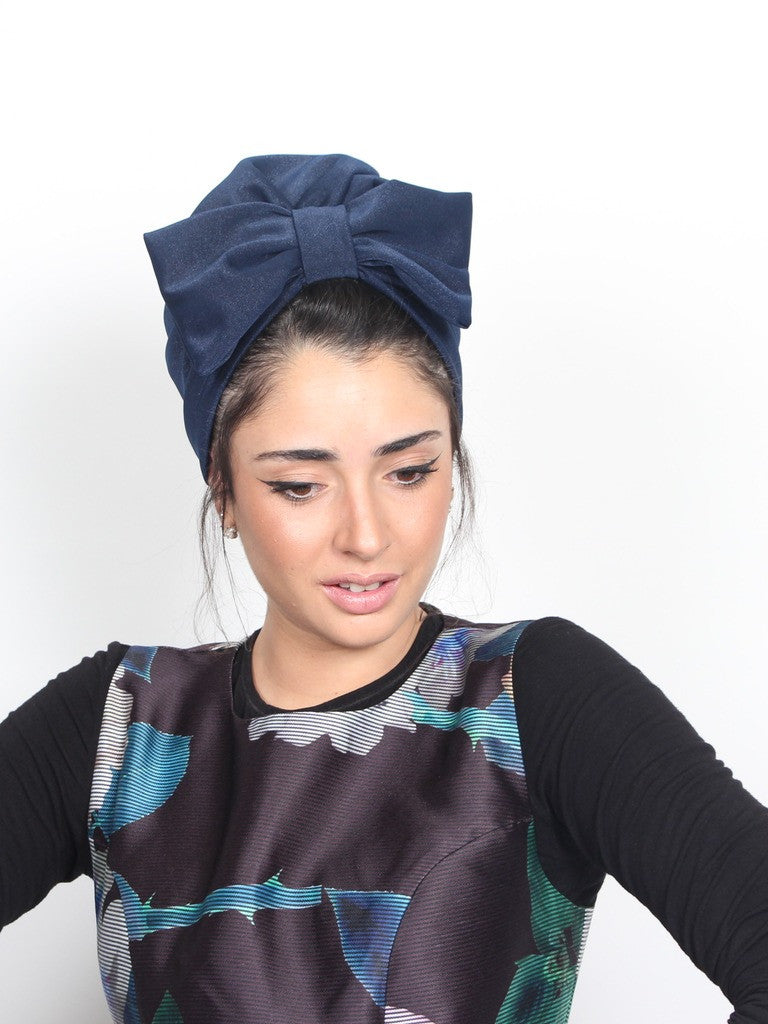 Turban head bow in blue